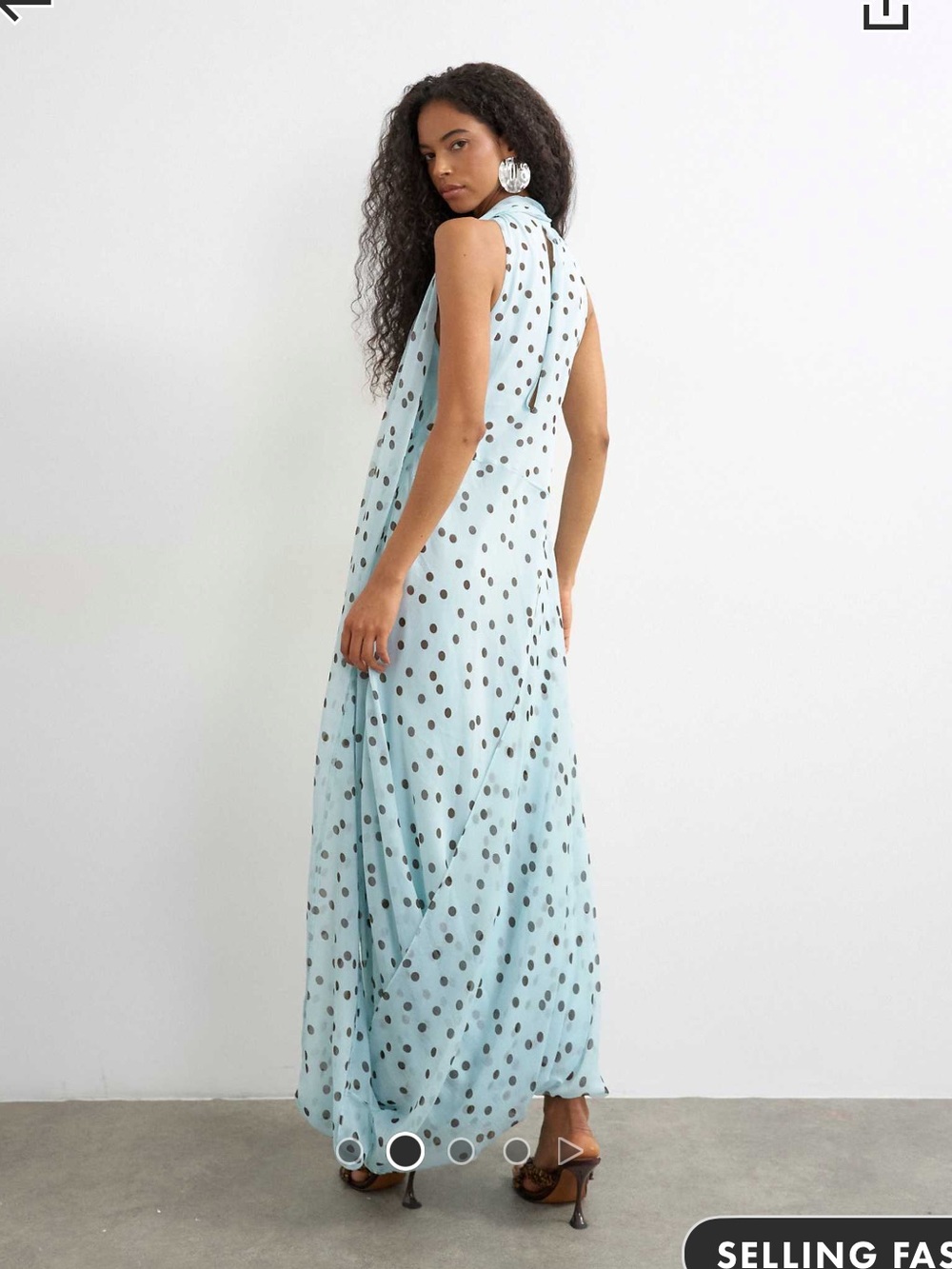 Topshop Light Blue Maxi Skirt with Black Polka Dots